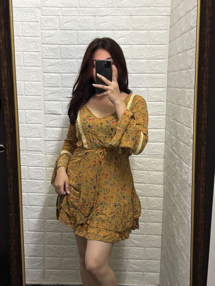 Boho Floral Mustard Dress