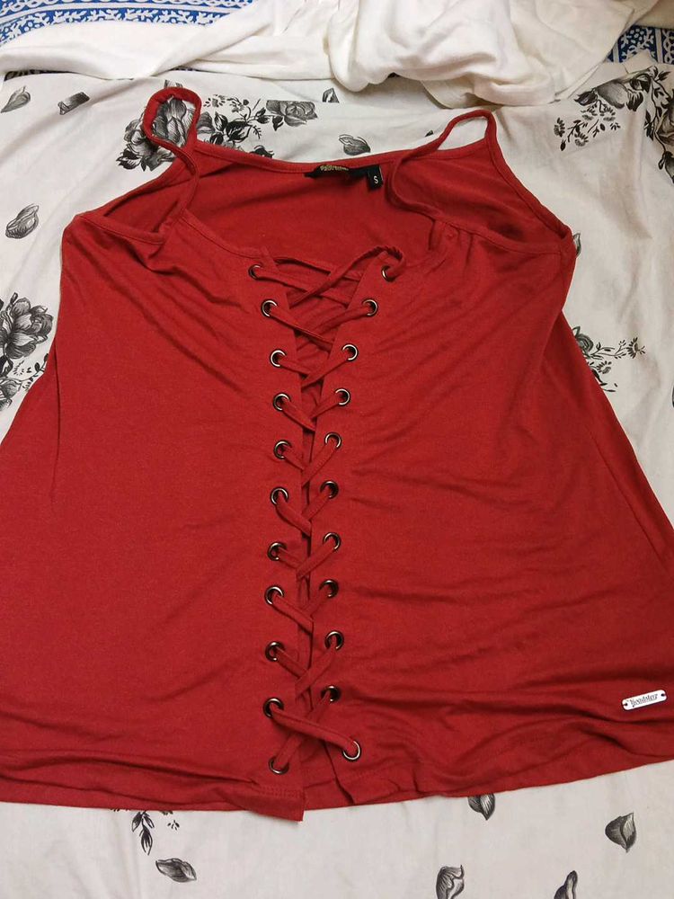 Red Lace-Up Tank Top