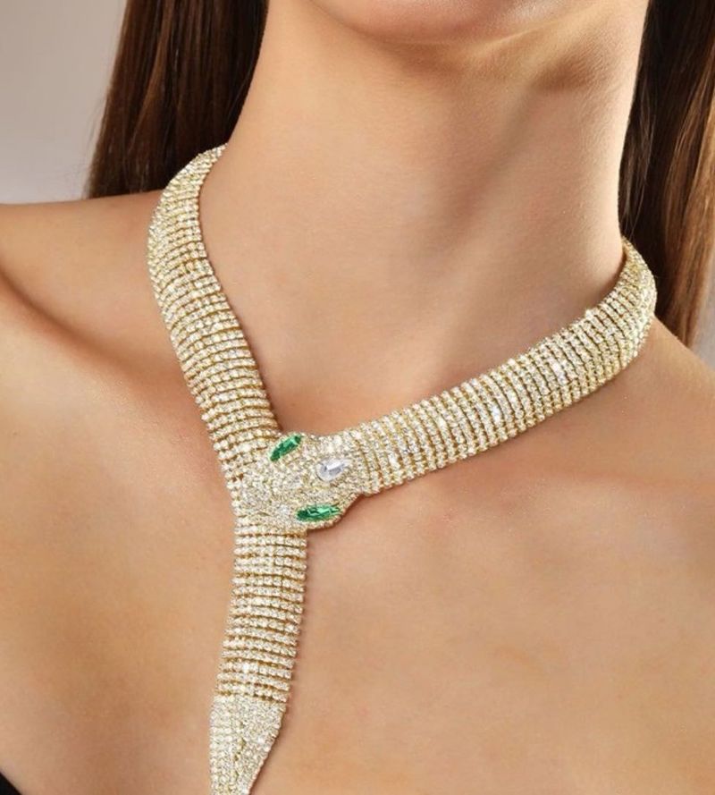 Designer White Zircons Studded Snake Necklace