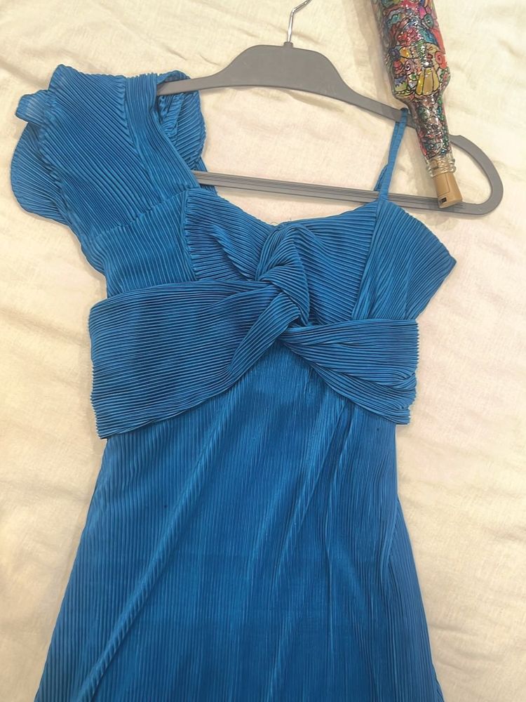 Blue Pleated Maxi Dress