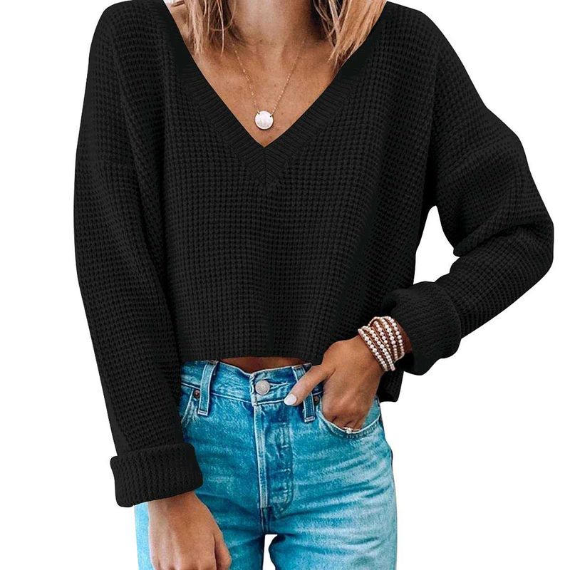 Black Cropped V-Neck Top