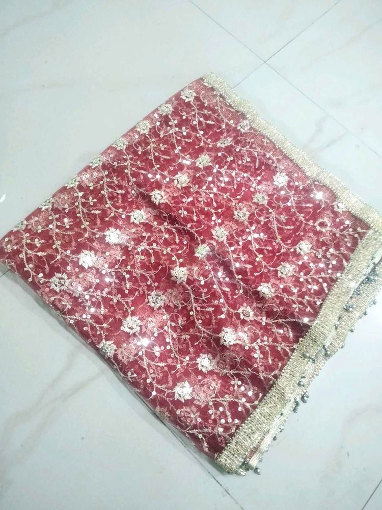 Maroon Embellished Dupatta chunri