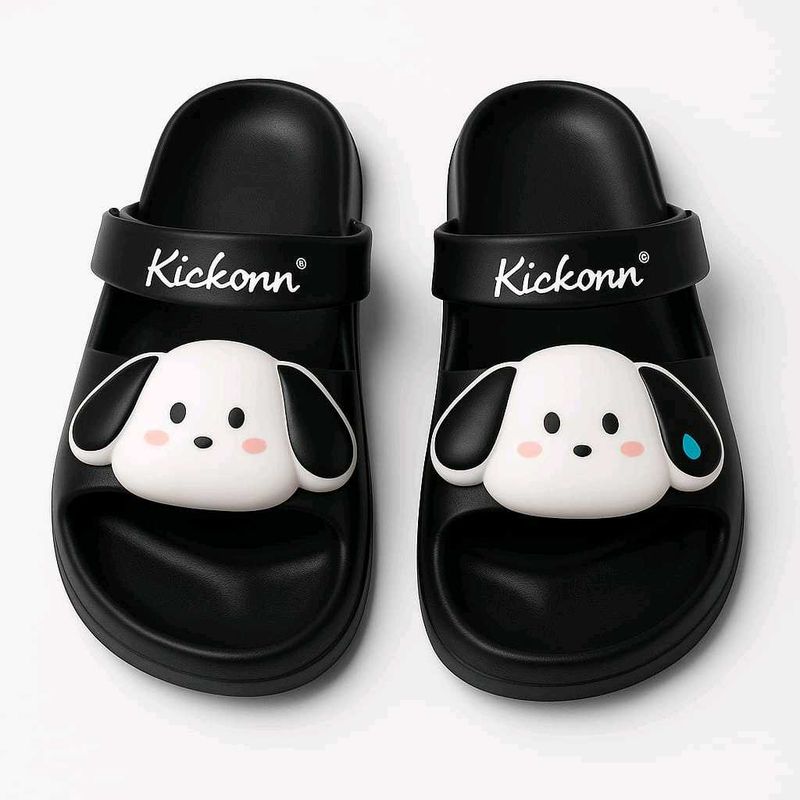 WOMEN Kawaii Puppy Slides – BLACK | Naina&#39;s Closet
