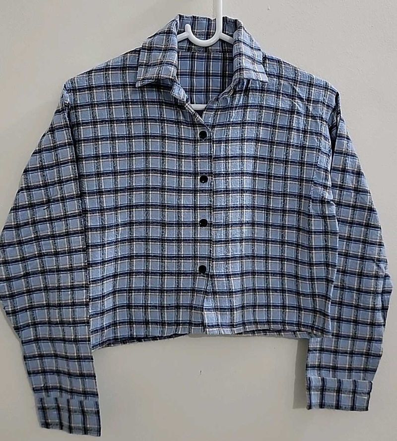 Blue Plaid Cropped Shirt