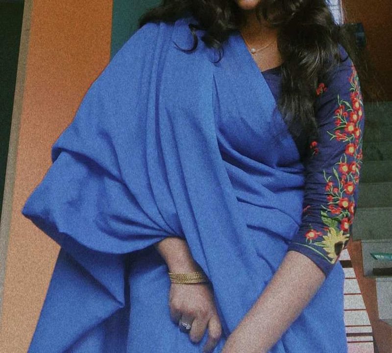 Elegant Blue Embroidered Saree