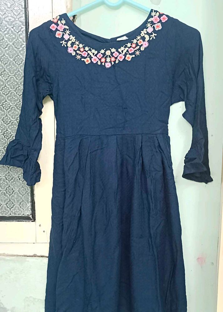 Navy Embroidered Dress