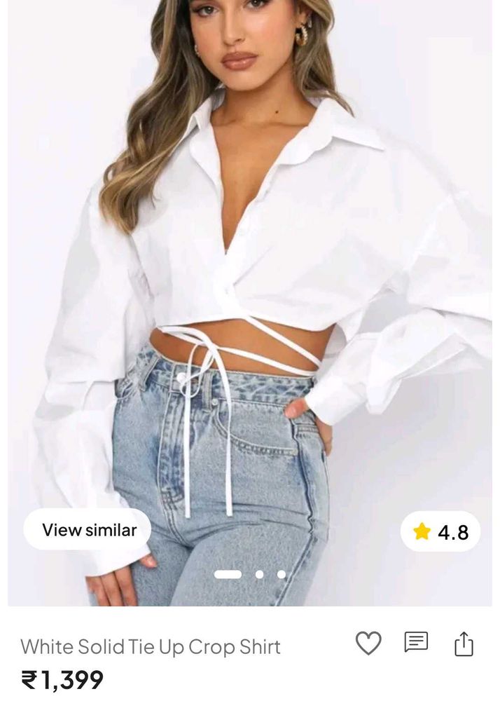 NewMe Polyester Blend Tie Up Crop Shirt