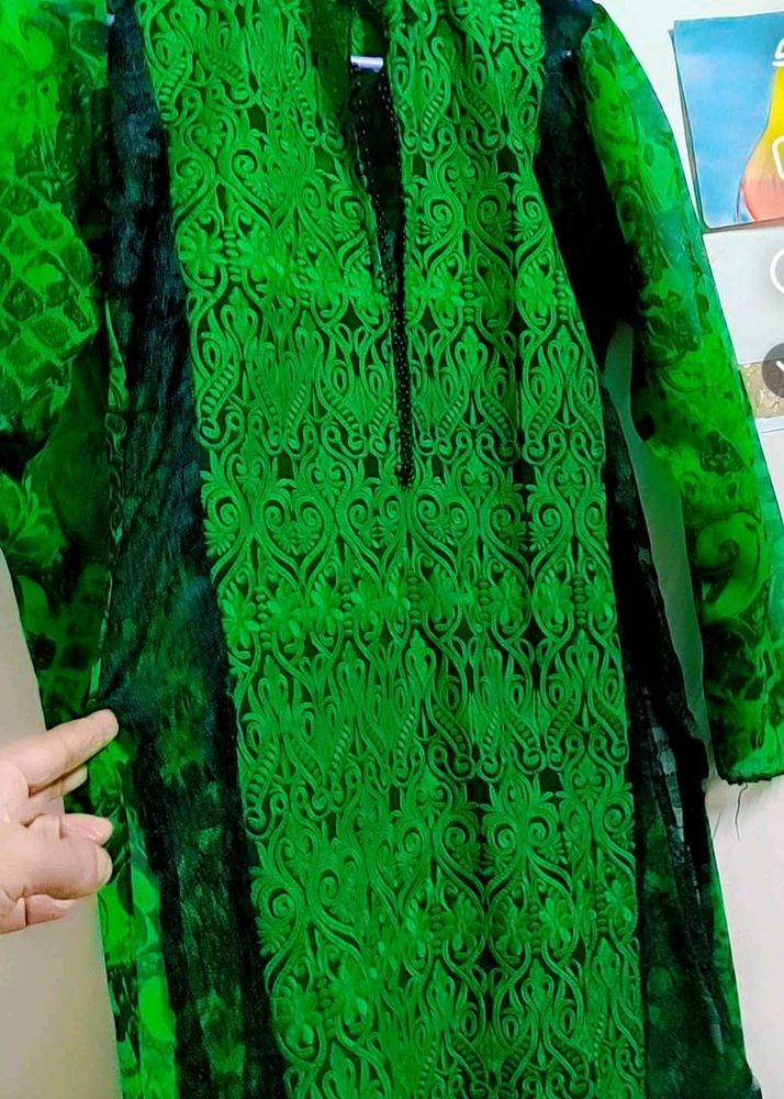 A Line Green Black Kurta