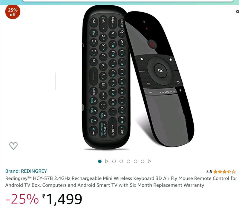 Redingrey™ HCY-57B 2.4GHz Rechargeable Mini Wireless Keyboard 3D Air Fly Mouse Remote