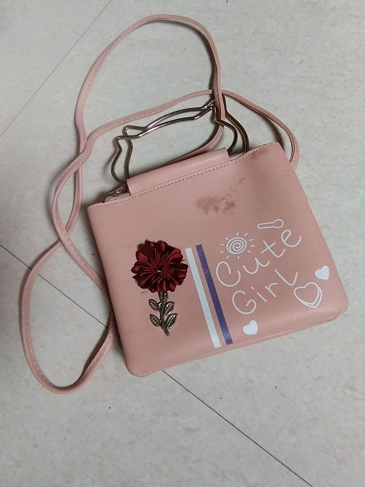 Peach Colour Sling Leather Bag