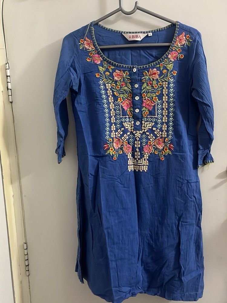 Biba Yoke Design Blue Floral Kurta