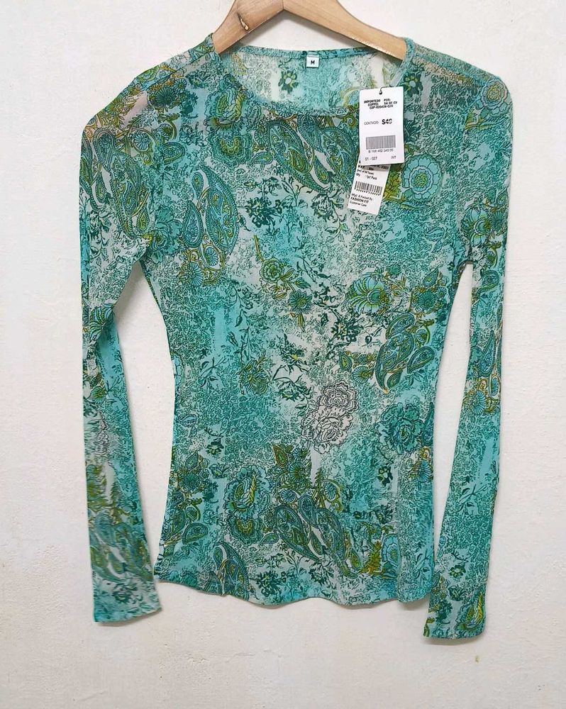 Trendy New Paisley Print Mesh Top