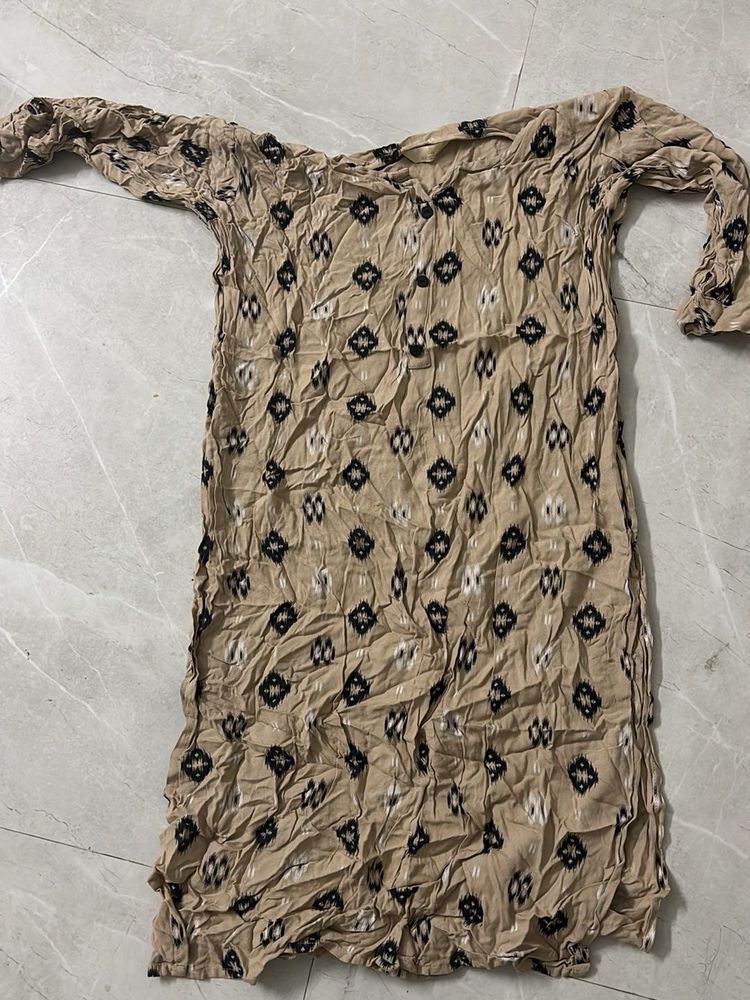 Patterned Beige Ethnic Kurta