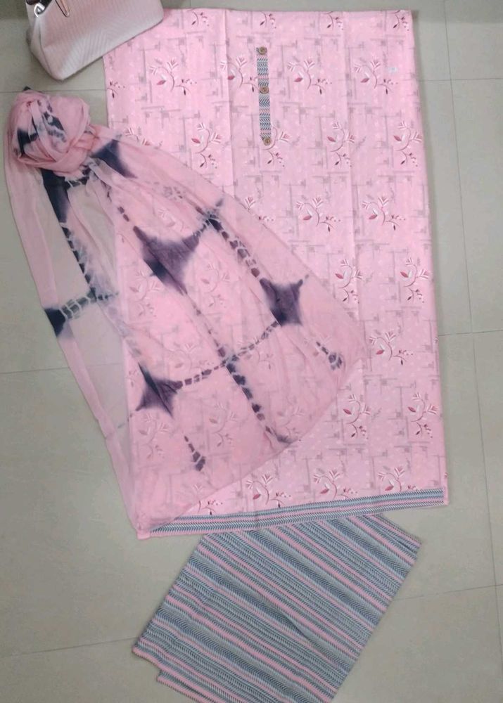 Unstitched Pastel Pink Cotton Suit Set
