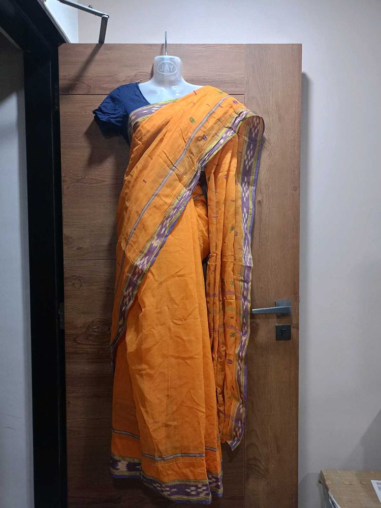 Orange &amp; Purple Ikat Border pure Cotton Saree💜