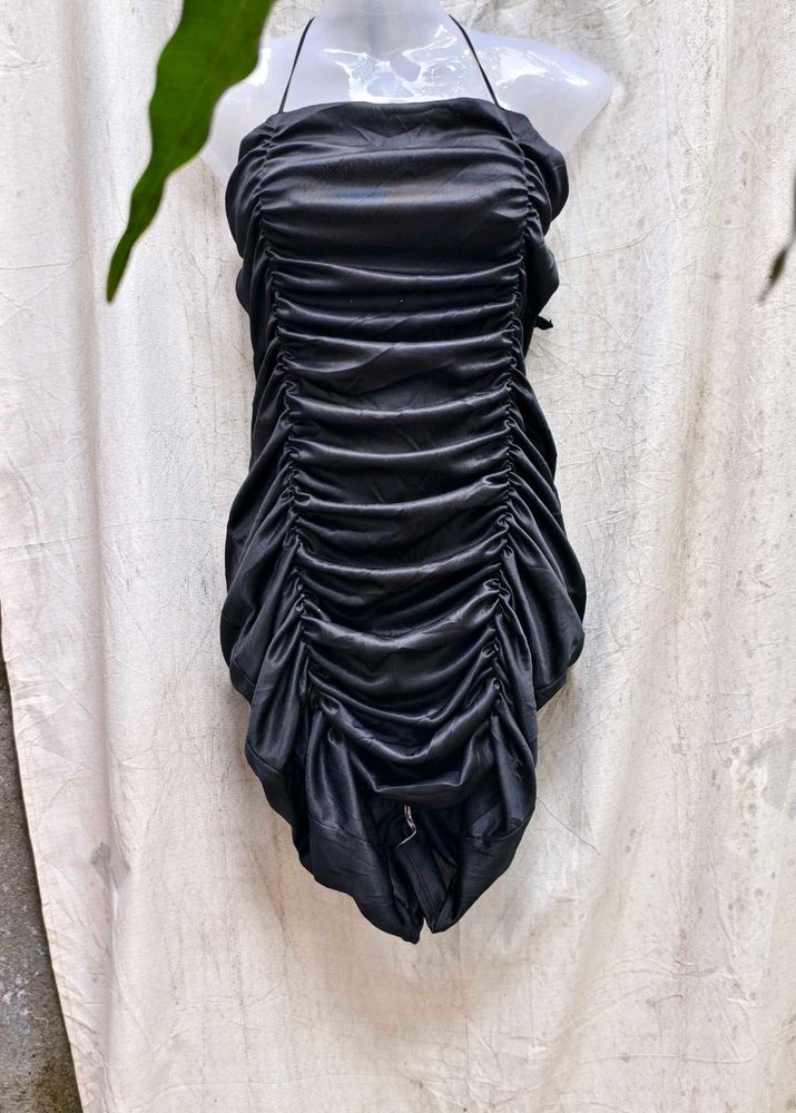 207. Black Ruched Bodycon Dress