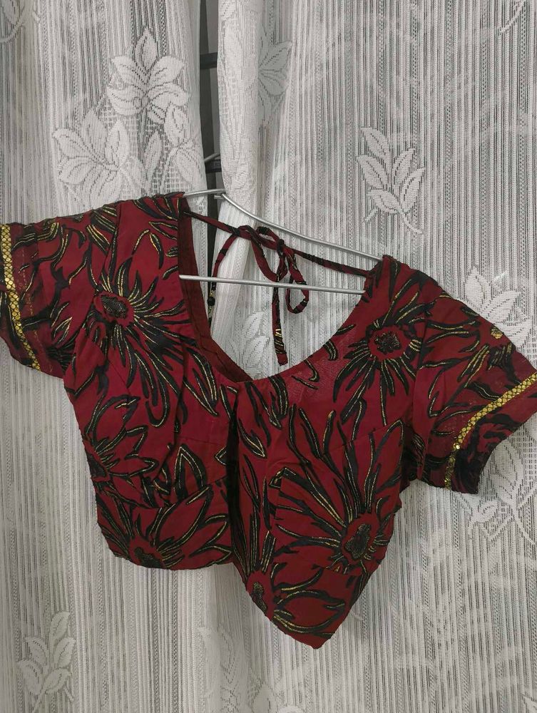 Maroon Floral Designer Blouse – Bust 36&#34; | Elegant