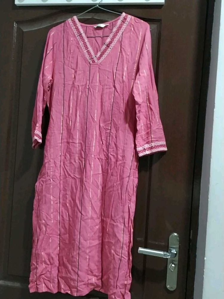 Max Branded Pink Neck Embroidered Kurta