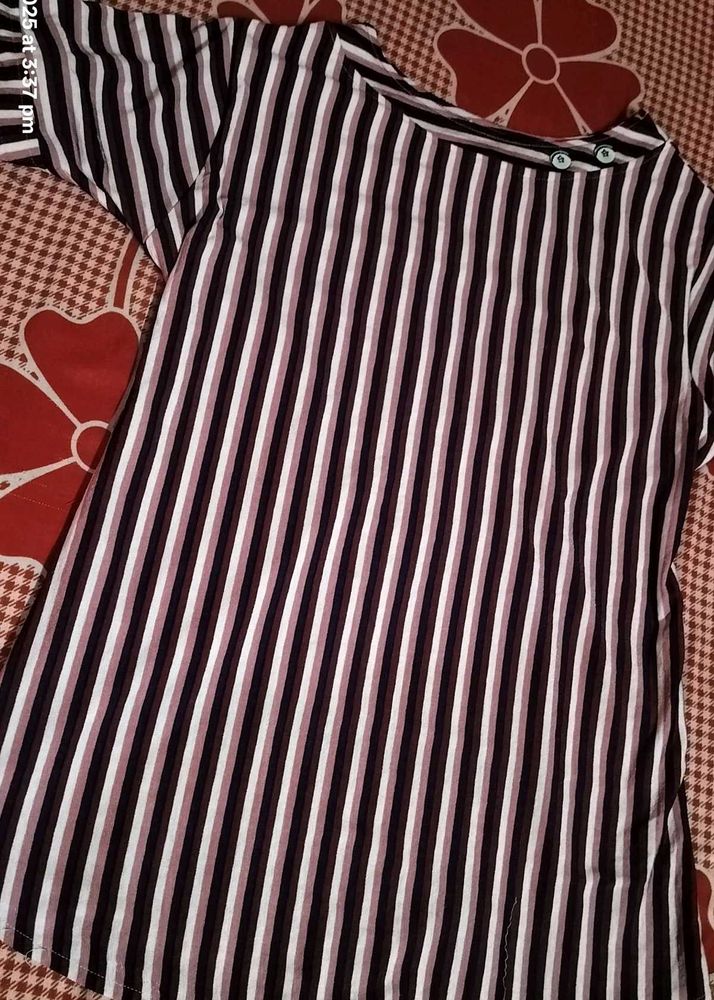 Striped Button Detail Top