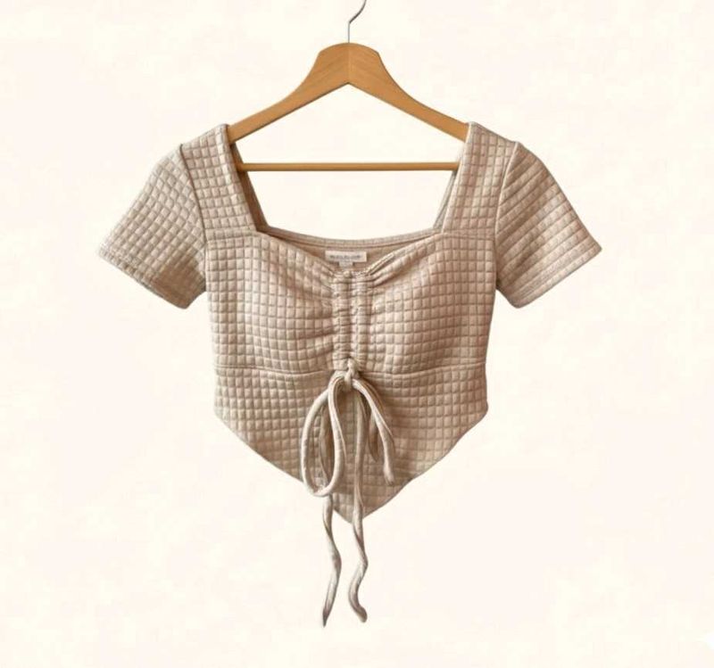 Beige Quilted Crop Top