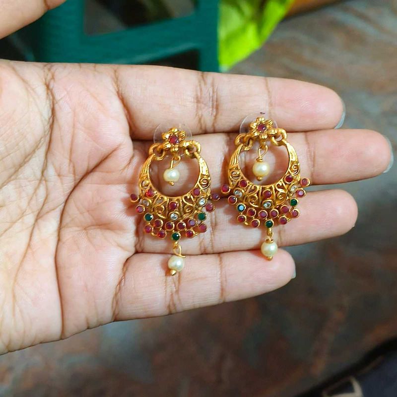 Gold Tone Earrings with Pearl Accents