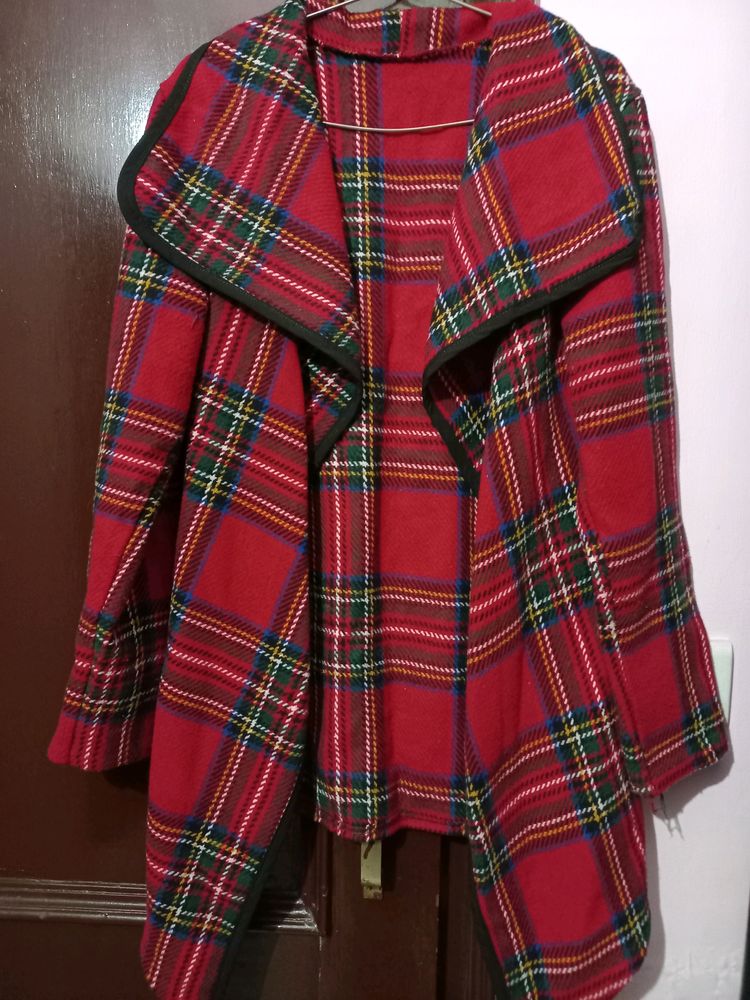 aesthetic red checkered flannel coat