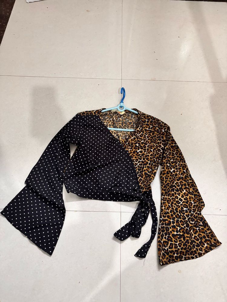 Beautiful Polka Dot And Tiger Print Crop Top