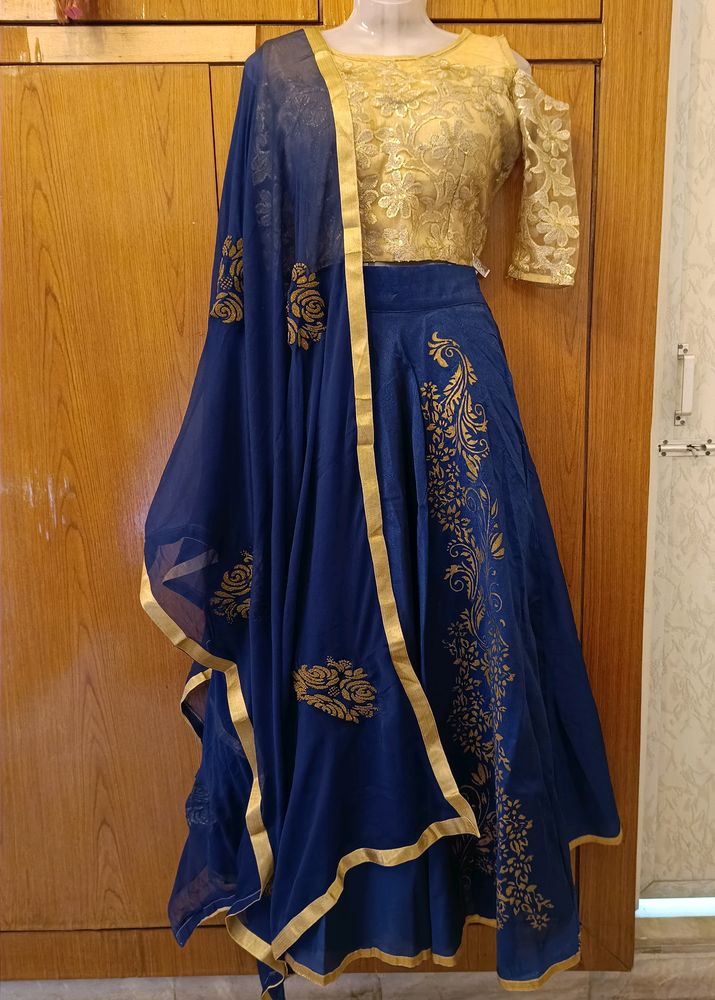 Ira Soleil Beige And Blue Lehenga For Sale