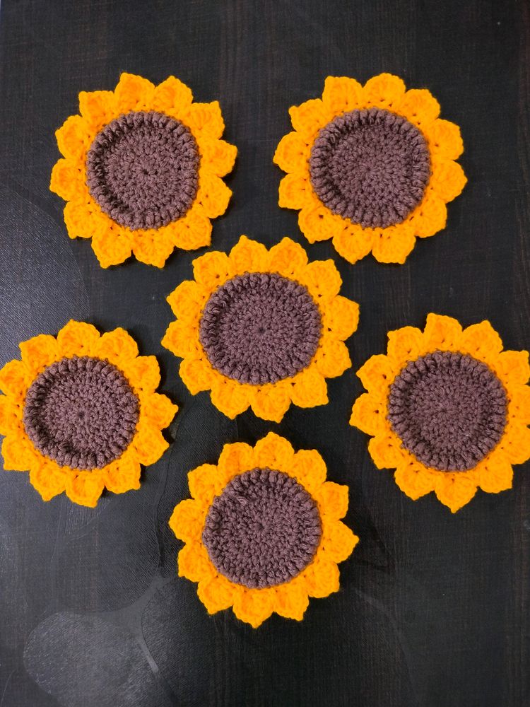Handmade Crochet Sunflower Coasters