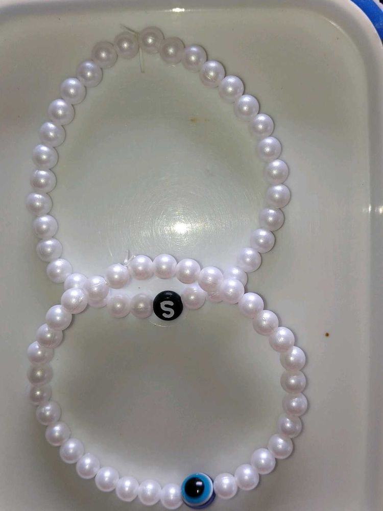 Pearl Bracelet with Initial And Evil Eye Combo