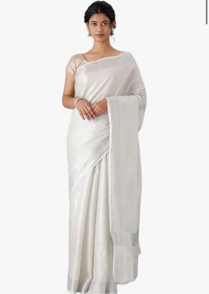 Onam Kerala Silver Tissue Silk Saree