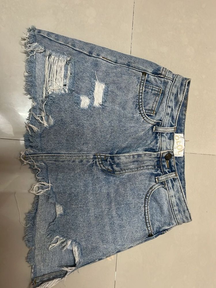 Distressed Denim Mini Skirt
