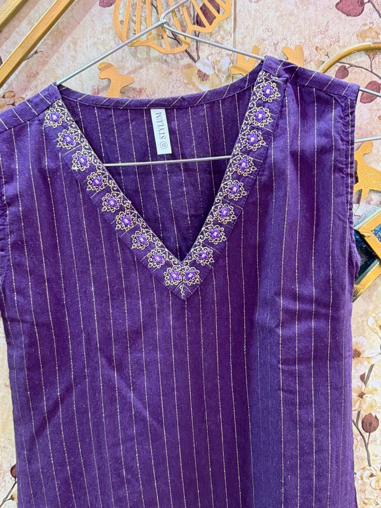 Purple Embroidered kurta set