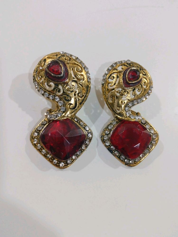 Red N Golden Earrings