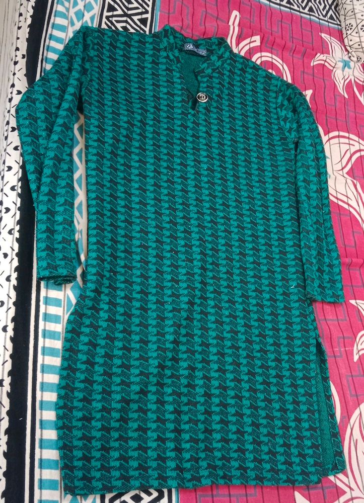 Dark Green + Black Woolen Kurta