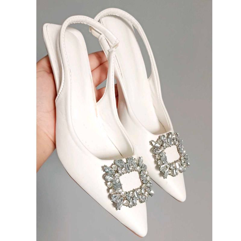 Embellished White Heels