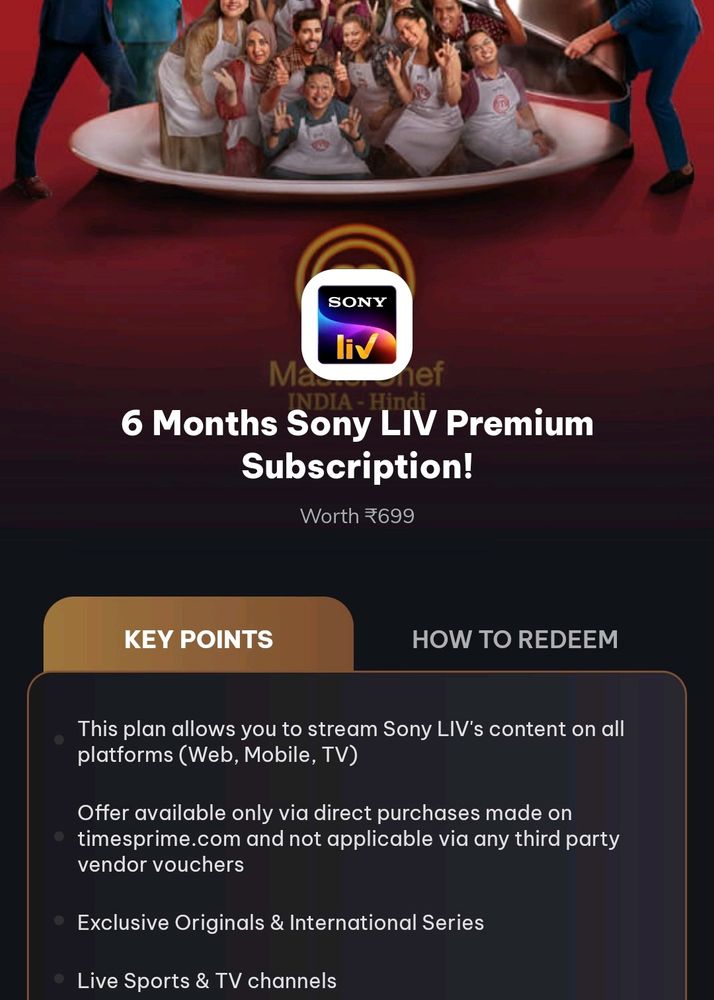 Sony LIV 6 Months Subscription.