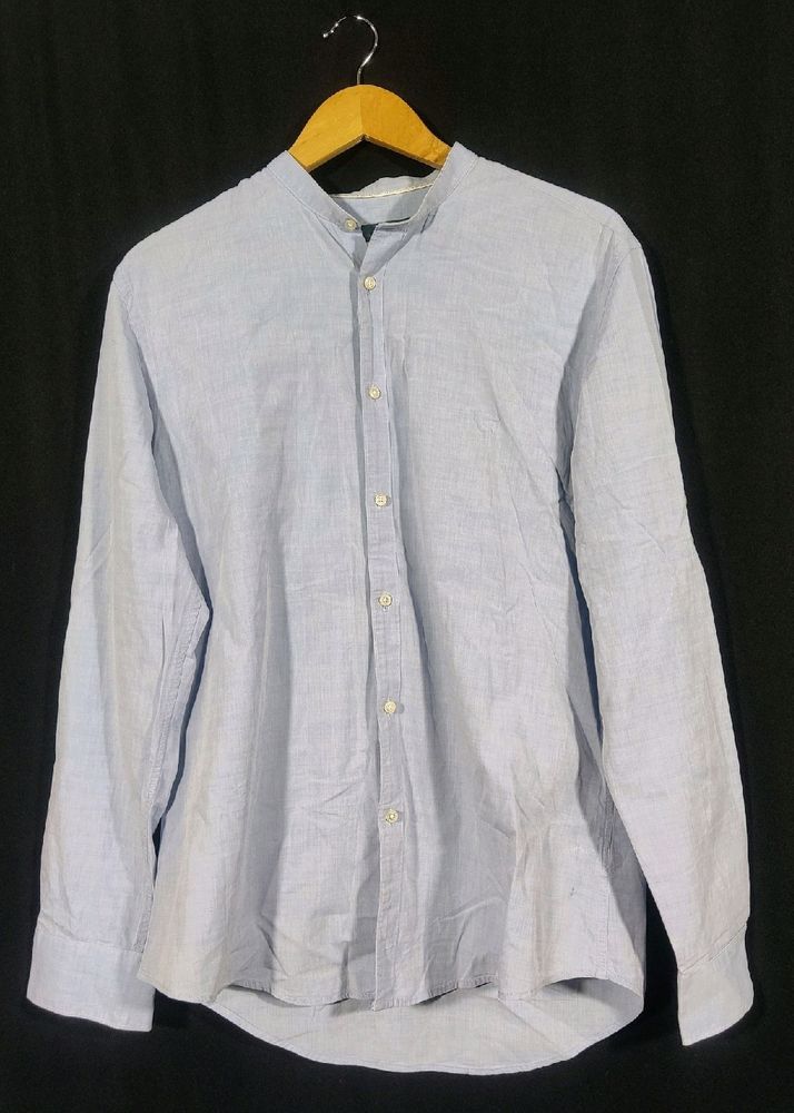Zara Men Blue Mandarin Collar Shirt For Men