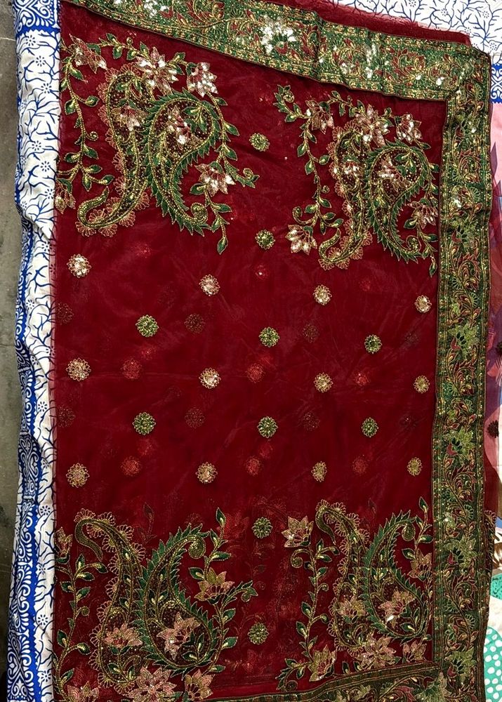 Elegant Red Netted Saree