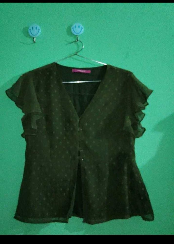 Elegant Olive Green Button-Down Top