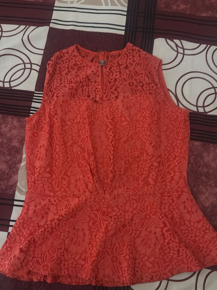 Coral Lace Peplum Top
