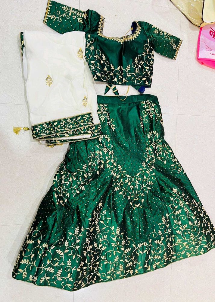 Dark Green Lehenga With Choli And Dupatta