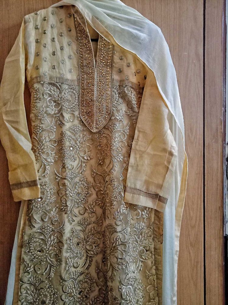 Heavy Zari Mirror Full Work Kurti Pant Dupatta Set
