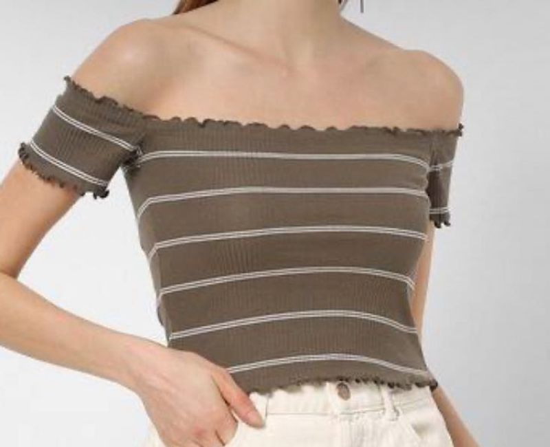 Olive Bardot Crop Top Grunge
