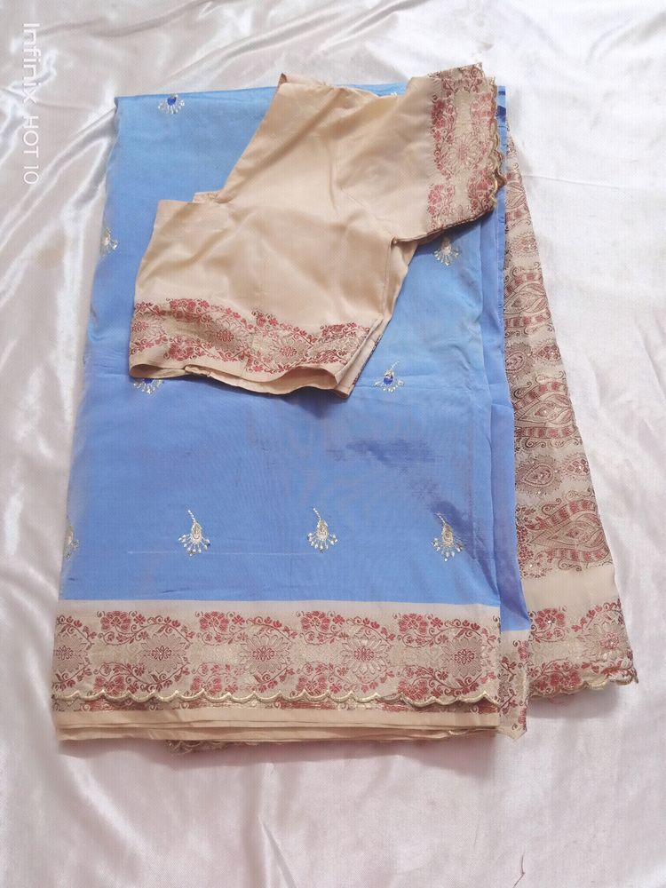 Embroidery Work Silk Saree With Blouse