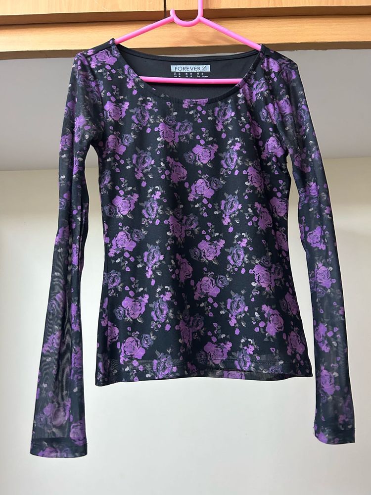 Forever 21 - Floral Mesh Long Sleeve Top
