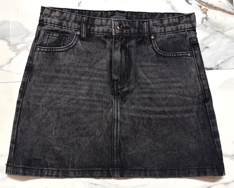 Black Denim Mini Skirt