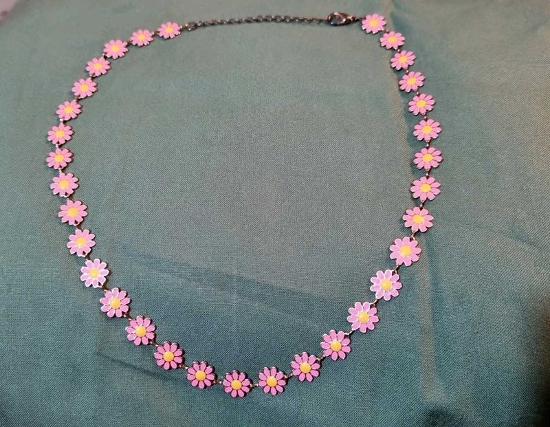 Pink Daisy Metal Floral Neckpiece
