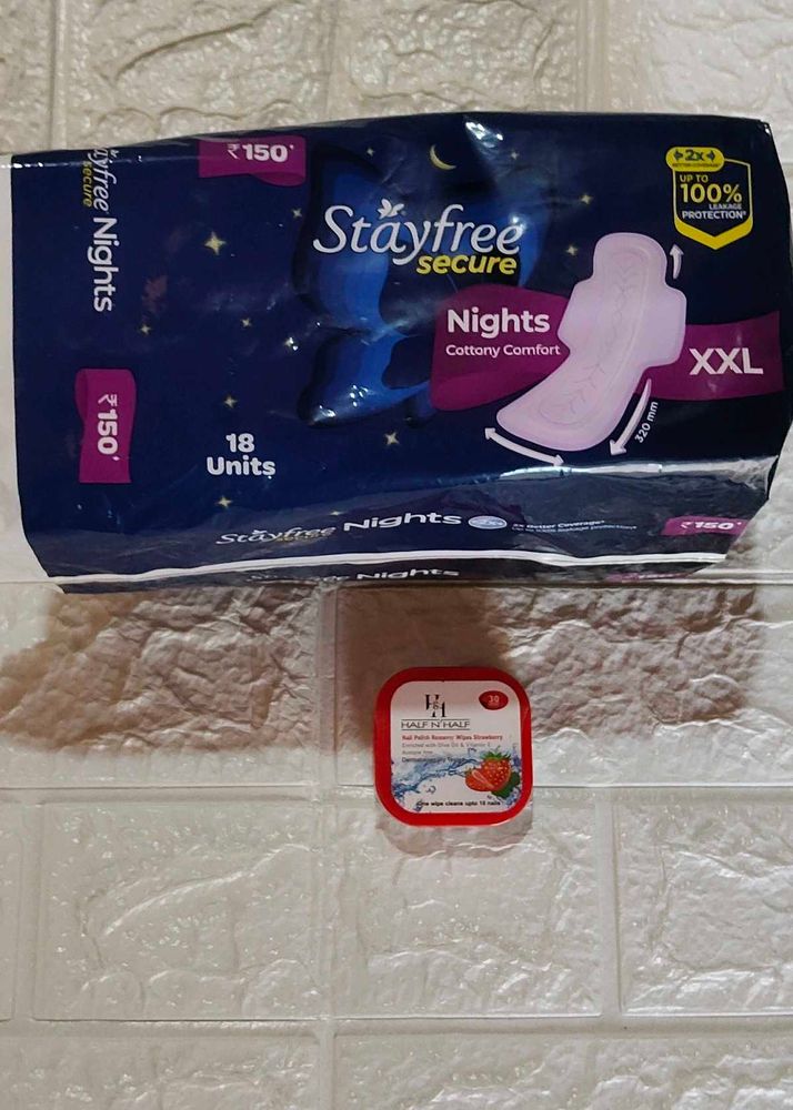 Combo Of  Stayfree Xxl.pads Nd Nail Remover Wipes