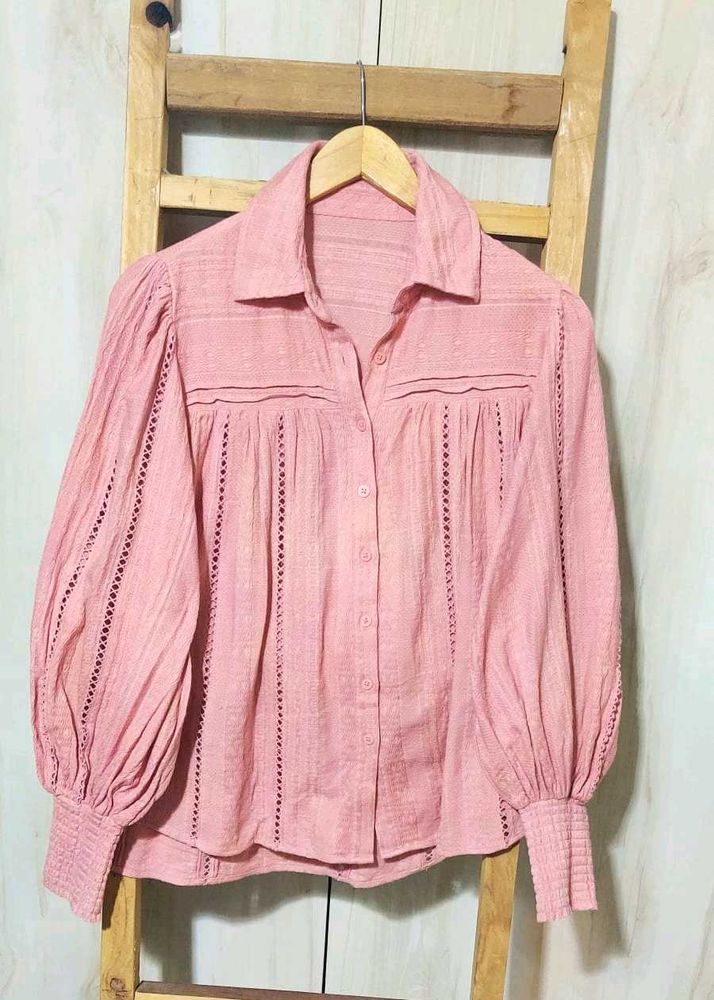 Peach Designer Cotton Shirt Size-42